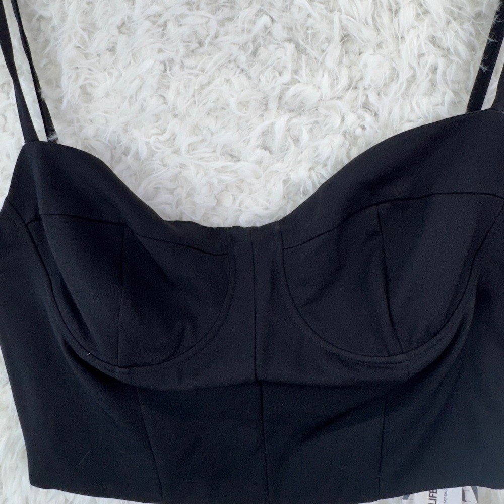 Zara Bustier Crop Top L Black Rhinestone Chain Back Corset Glam Night Out - Picture 3 of 10